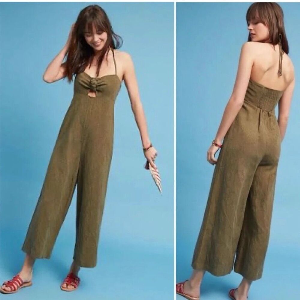 Anthropologie Elevenses Tropicale Jumpsuit Romper Size 0 olive green boho‎ cute